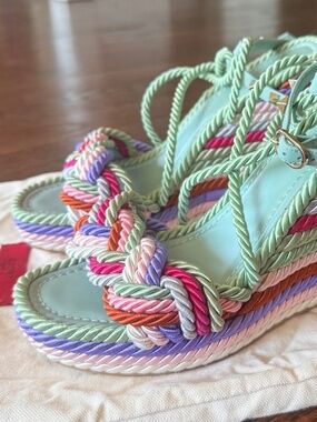 Valentino Garavani Rockstud Torchon Platform Wedge Sandal - Morning Dew Size 39